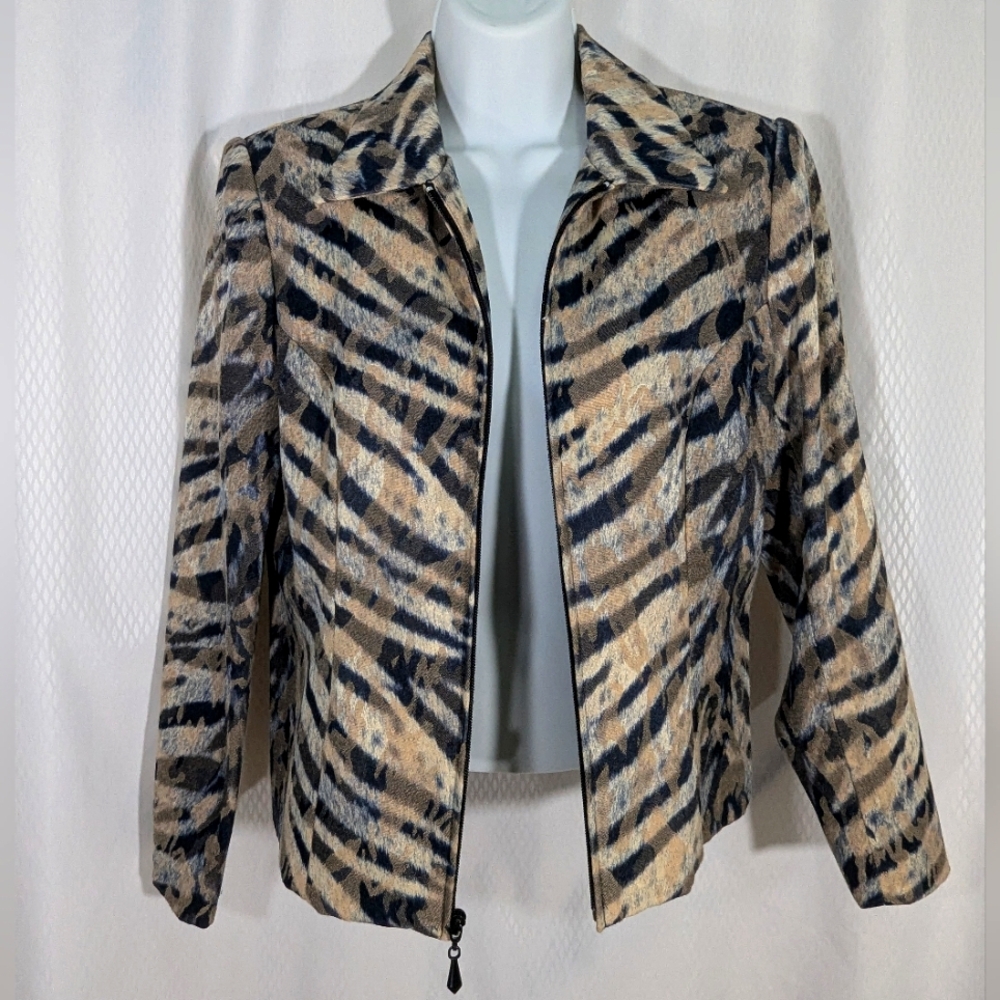 Giancarlo Ferrari Petite Women's Zip-Front Abstract Animal Print Jacket,Multi, 8